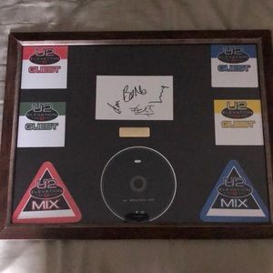 U2 band tour passes signature and disk framed